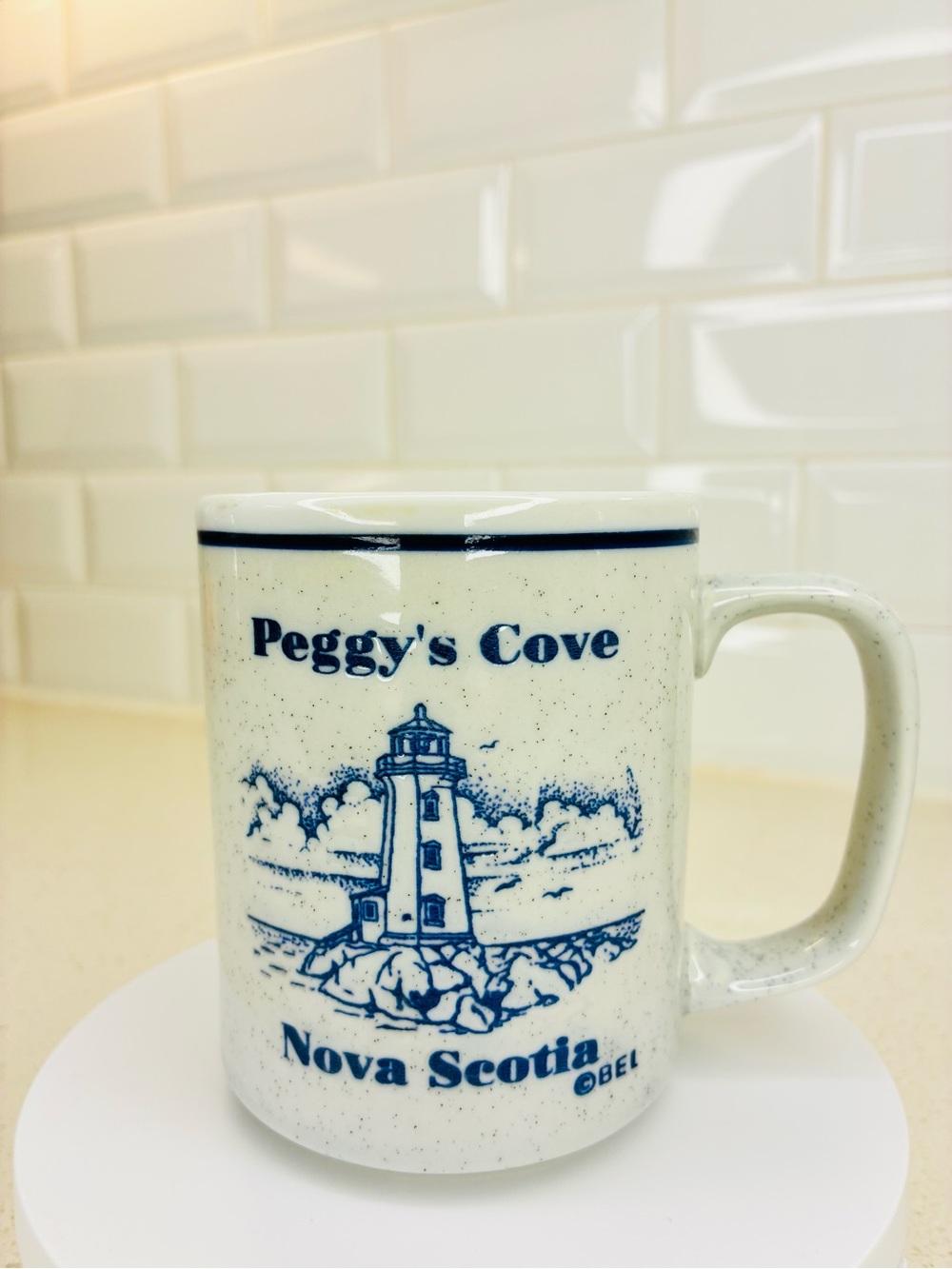 Peggy's Cove Nova Scotia Ceramic Coffee Mug - Blue on Cream